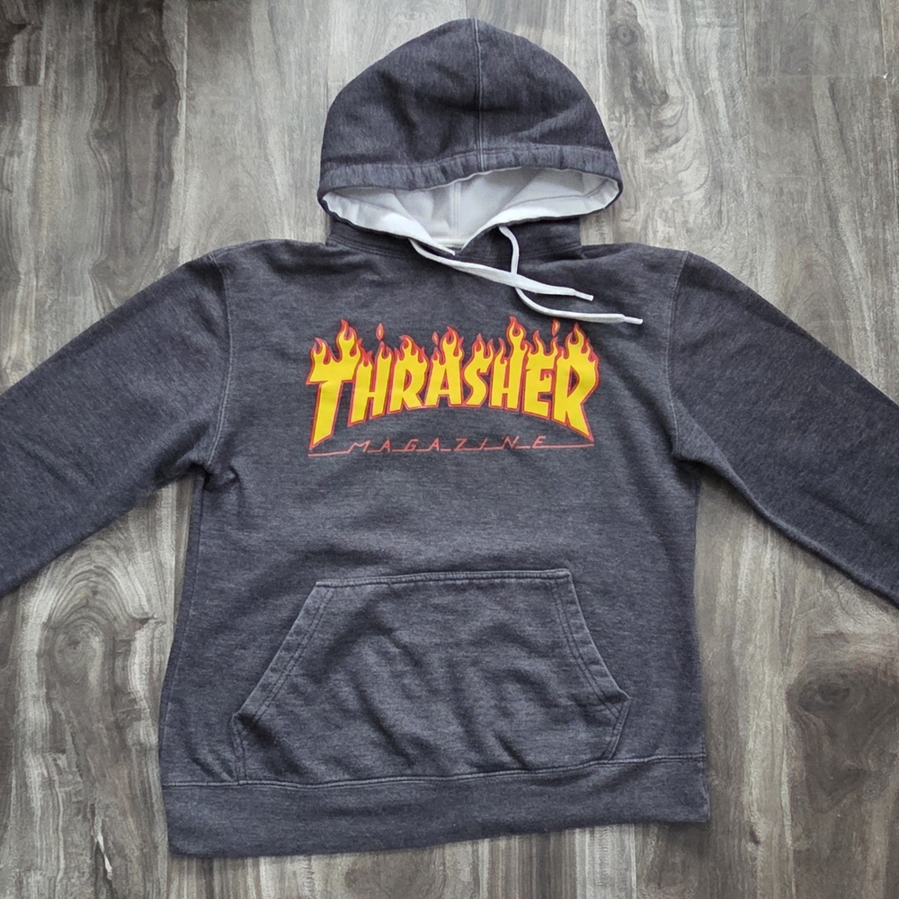 Thrasher Dark Gray Hoodie with Flame Design